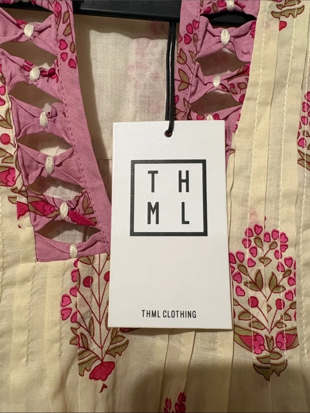 THML Pink and Cream Floral Ruffle Tiered Dress